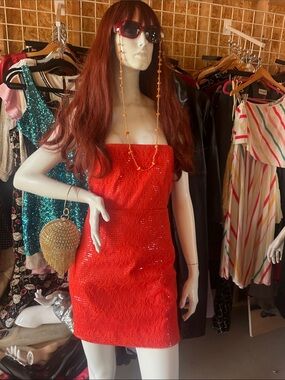 Windsor Red Sequin Strapless Mini Dress
